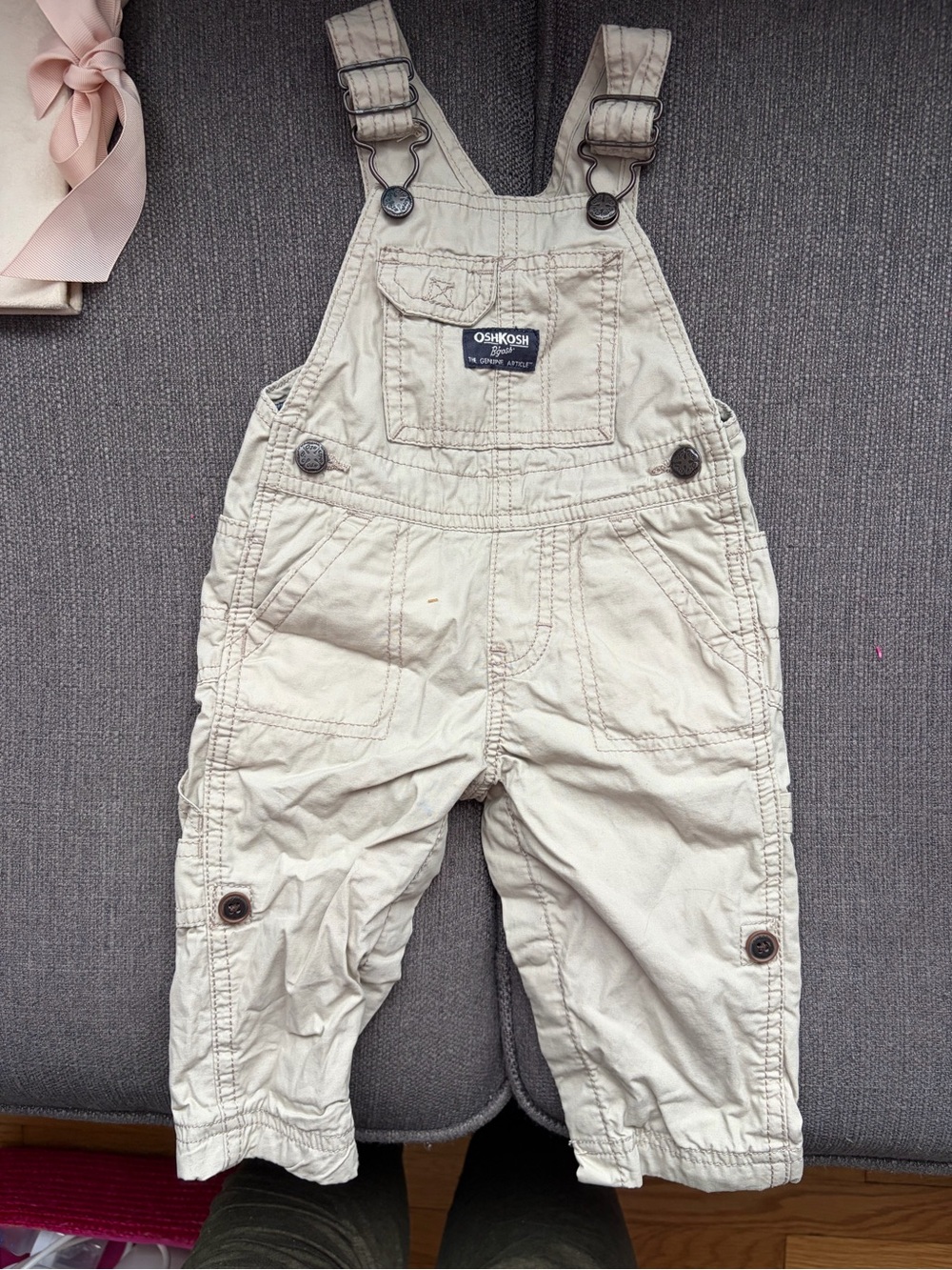 OshKosh B'gosh | Cream Toddler Overalls | Size 9M